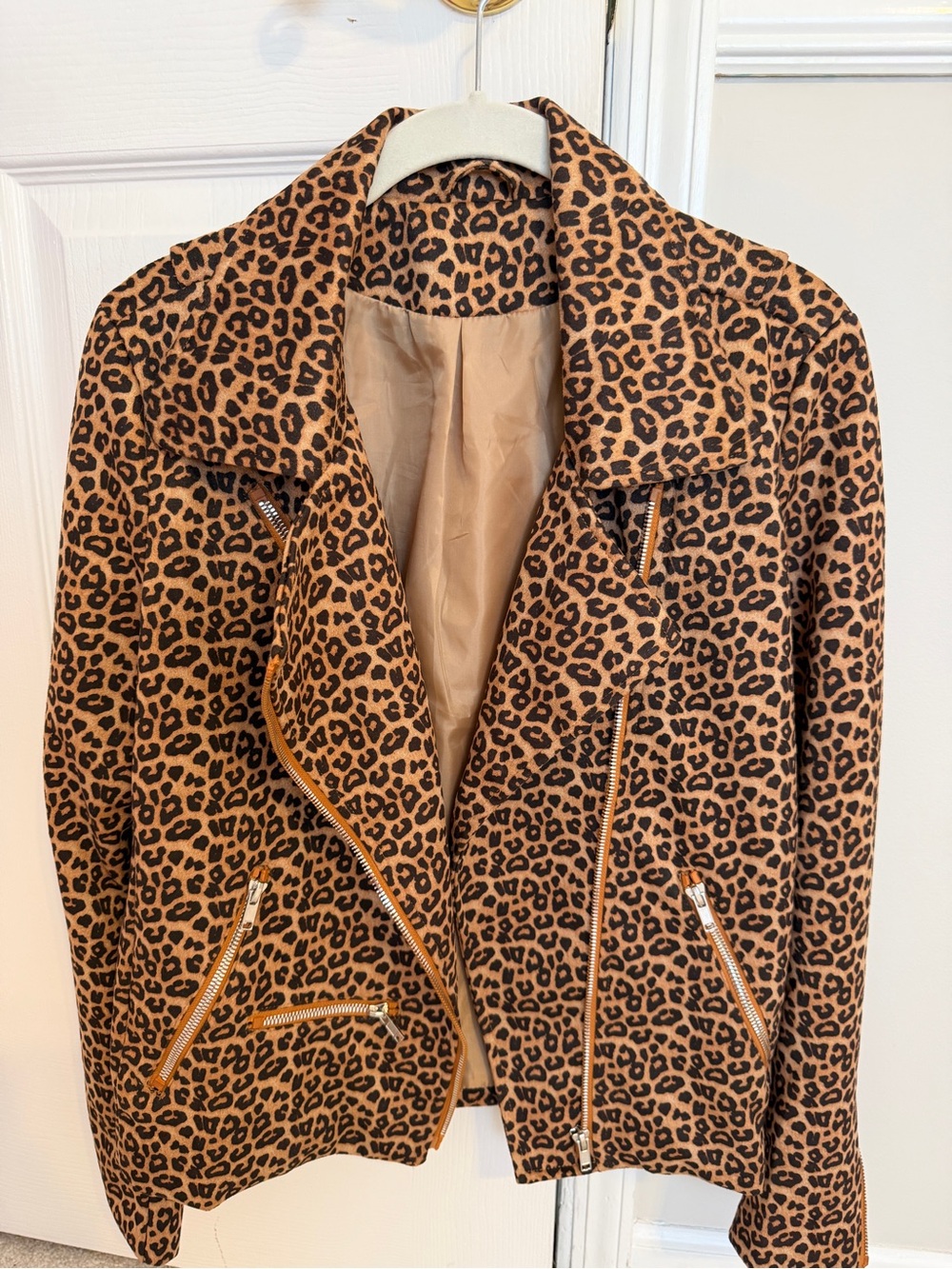 Boutique 9 Leopard Print Moto Jacket - Tan and Black